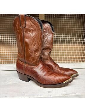 Laredo Lizard Leather Cowboy Boots Size 11 D Steel Toe Caps